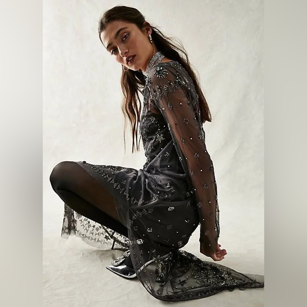 Free People✨sparkling✨jeweled✨Black Magic Dress (rare - perfect holiday / NYE)
